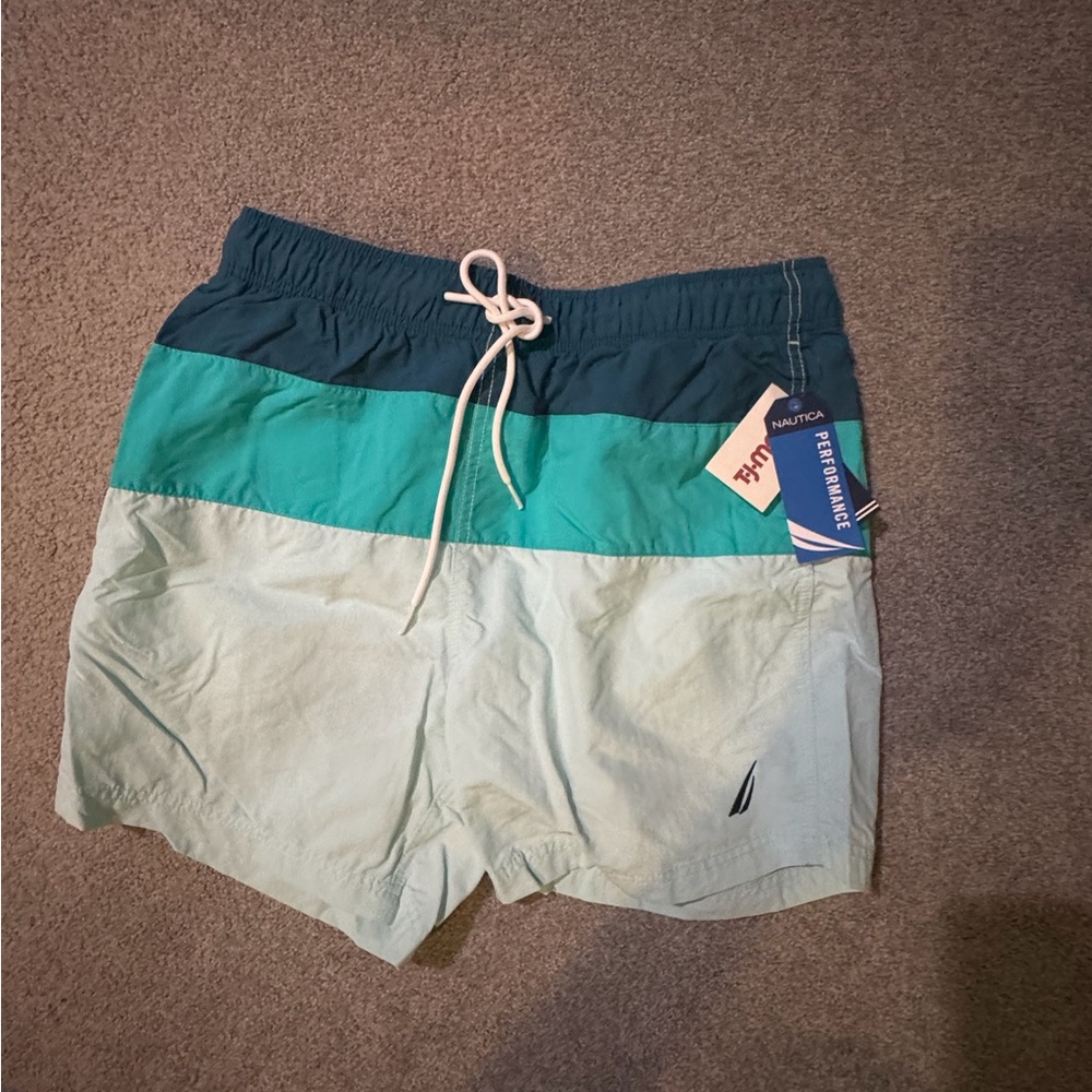 NWT Nautica Navy and Teal Swim Trunks